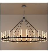 AEULYTIR 48 Inch Black Wagon Wheel Chandelier with Glass Shade, 16 Lights, Modern Farmhouse Style...