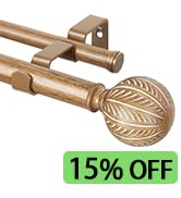 KAMANINA Wood Curtain Rods for Windows 72 to 144 Inch(6-12ft), 1 Inch Adjustable Drapery Rod, Dec...