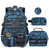 SZWNHS Boys Backpack with Lunch Box Set, 4 PCS Camo School Bookbag for Boys, Khaki Camo Elementar...