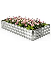 Tegarbed Galvanized Raised Garden Bed Outdoor, 8x4x1ft Metal Heavy Duty Planter Boxes for Gardeni...