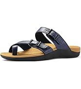 mysoft Women's Cork Footbed Sandal Slip On, Double Buckle Slide Sandals with +Comfort Arch Support