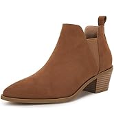 Minshluu Womens Pointed Toe Ankle Boots Stacked Chunky Heel Slip on Western Low Heel Booties