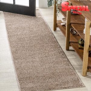 JONATHAN Y Haze Solid Low-Pile Beige Runner Rug 2x8
