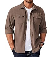 COOFANDY Men's Corduroy Button Down Shirts Jackets Casual Long Sleeve Shacket Lightweight Overshi...
