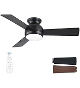putroad 42 Inch Ceiling Fans with Lights and Remote, Brushed Nickel Low Profile Ceiling Fan with ...