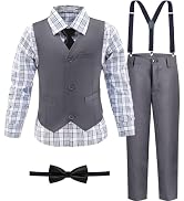 Boys' Suit Kids Formal Tuxedo Suits for Boys Wedding Outfits Dress Vest Pants Suspenders Set Adju...