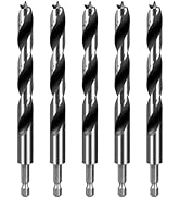 SALI Brad Point Drill Bits Set, 5 Pcs 1/2" Carbon Steel Wood Drill Bit Set with 1/4" Hex Shank fo...