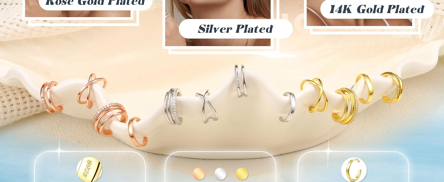 925 Sterling Silver Ear Cuff for Women Non Piercing Adjustable Ear Cuff