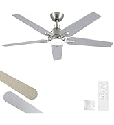 putroad 42 Inch Ceiling Fans with Lights, Brushed Nickel Ceiling Fan with Remote, Modern Ceiling ...