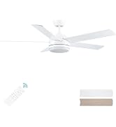 YUHAO 52 Inch Flush Mount Black Ceiling Fan with Light and Remote Control.Noiseless,Dimmable,3CCT...