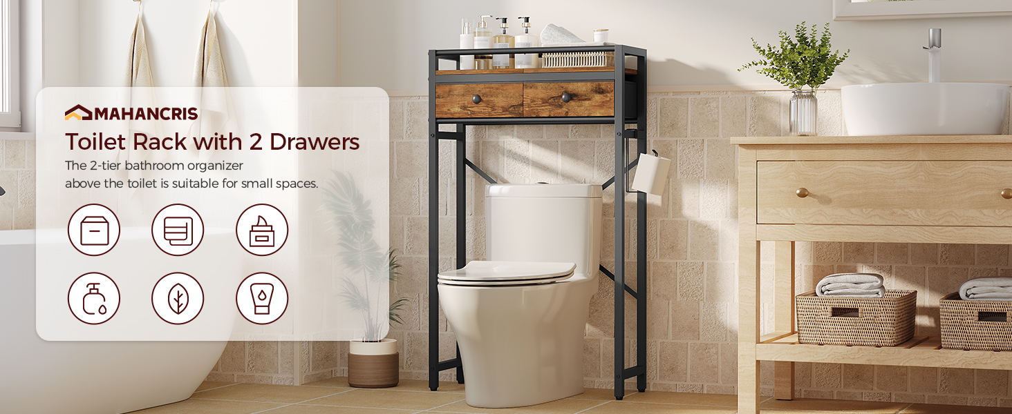 Over The Toilet Storage with 2 Fabric Drawers