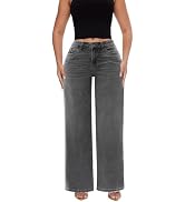 ONESO Mid-Low Rise Baggy Jeans Wide Leg for Women Distressed Pants Stretchy Bottom Lady Basic Com...
