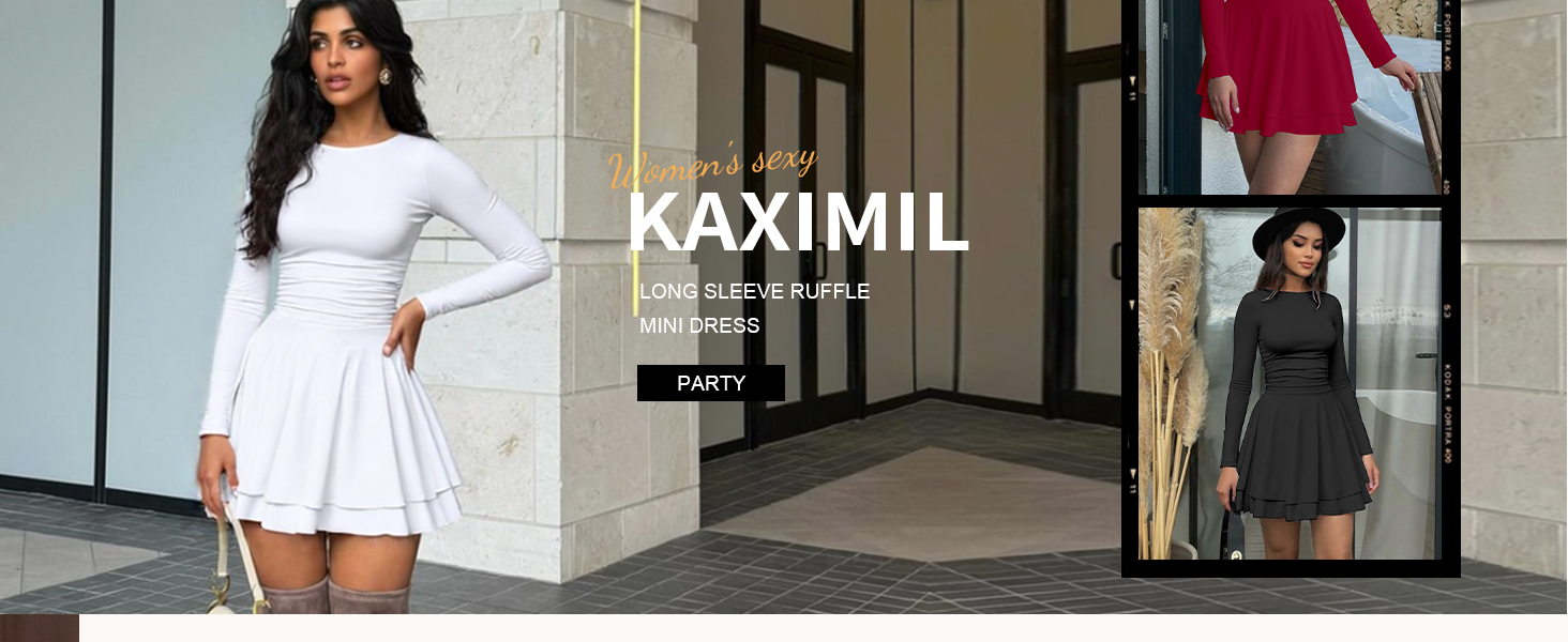 KAXIMIL LONG SLEEVE RUFFLE MINI DRESS