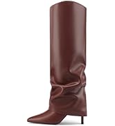 Vaslemuse Womens Fold Over Knee High Boots Stiletto High Heel Slouchy Tall Boots Pointed Toe Sexy...