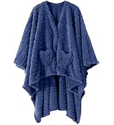 Wearable Blanket Sherpa Fleece Shawl Blanket with Pockets Blanket Poncho Cape for Adults, Cozy Sh...