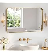 Sweetcrispy Bathroom Mirror 30x22 Inch Metal Framed Rounded Rectangle Vanity Mirror for Wall, Ove...