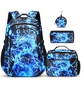 DEPEGET Boys Backpack with Lunch Box Set, 4 PCS American Football Backpack for Boys, Elementary B...