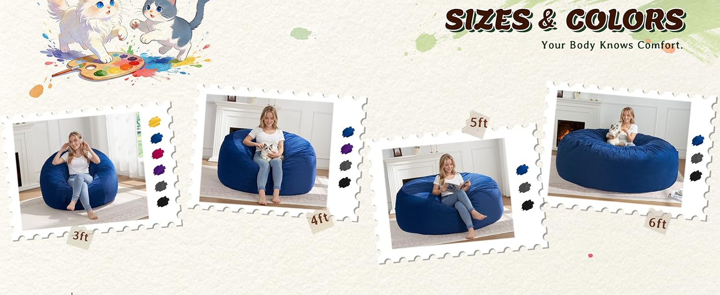 four details for the blue bean bag chairs for the adults