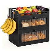Coiesol Bread Box for Kitchen Countertop, Bamboo Bread Storage Container with Fruit Basket, Clear...