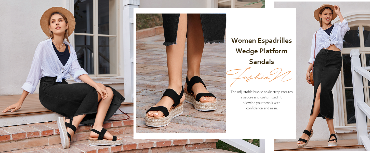 Women’s Open Toe Wedge Platform Espadrilles Ankle Strap Buckle Faux Leather Cork Rubber Sandals