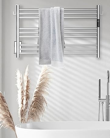 K&KALONZO Electric Towel Warmer, 34.6"*16.5" Wall-Mounted 8-Bar Towel Heater with Built-in Timer,...