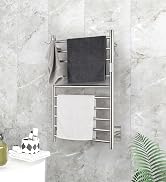 NORTTA Freestanding Towel Warmer 6 Bars Plug-in Option 3 Working Modes Black Stainless Steel 24" ...