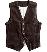SevenBoy Men's Vintage Corduroy Suit Vest Casual V-Neck Dress Waistcoat