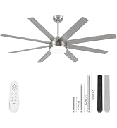 YUHAO 72 Inch White Ceiling Fan with Light and Remote Control.Noiseless,Dimmable,3CCT,6 Speeds Re...