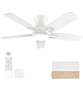 YUHAO 42 Inch Flush Mount Black Ceiling Fan with Light and Remote Control.Noiseless,Dimmable,3CCT...