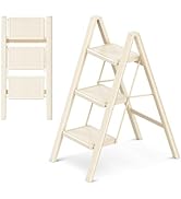 GameGem Pink Step Ladder 3 Step Folding, Small Step Stool for Women to Reach Higher Places, Widen...