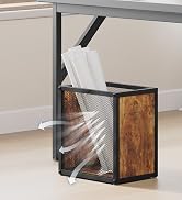 YATINEY Office Trash Can, 4 Gallon Garbage Can, Metal Wastebasket with Wood-Look Panels, Industri...