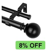 KAMANINA 1 Inch Wood Double Curtain Rods for Windows 36 to 72 Inches (3-6 Feet), Boho Heavy Duty ...