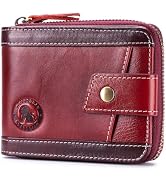 STEELLION RFID Blocking Genuine Leather Bifold Wallet, Zipper Coin Pocket, ID Window, Multiple Ca...