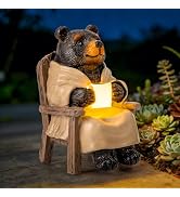 SOWSUN Miniature Garden Statue, Solar Black Bear Decoration with Light, Outdoor Decor for Patio Y...