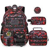 SZWNHS Boys Backpack with Lunch Box Set, 4 PCS Camo School Bookbag for Boys, Blue Camo Elementary...