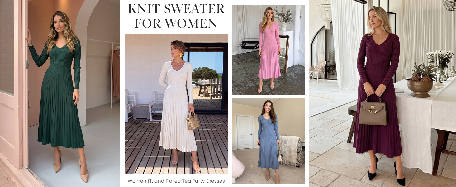 Womens Fall Fashion Long Sleeve Sweater Dress Knitted Dresses