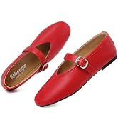 RIBONGZ Women's Flats Foldable Ballet Mary Jane Round Toe Dress Shoes with Ankle Strap Buckle Com...