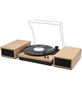 LP&No.1 Vinyl Record Player with Built-in Speakers, Vinyl Turntable with Magnetic Cartridge, Wire...