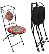 ROARLITEE 23.6" Outdoor Patio Mosaic Round Table Garden Bistro Accent Table | Ceramic Tile Waterp...