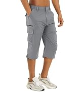 TACVASEN Men's Capri Pants Quick Dry Cargo Hiking Water Resistant Work Summer Long Shorts Below Knee