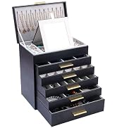 BOOVO Jewelry Box for Women, Black 6 Layer Large Jewelry Organizer with Glass Lid for Necklace, B...