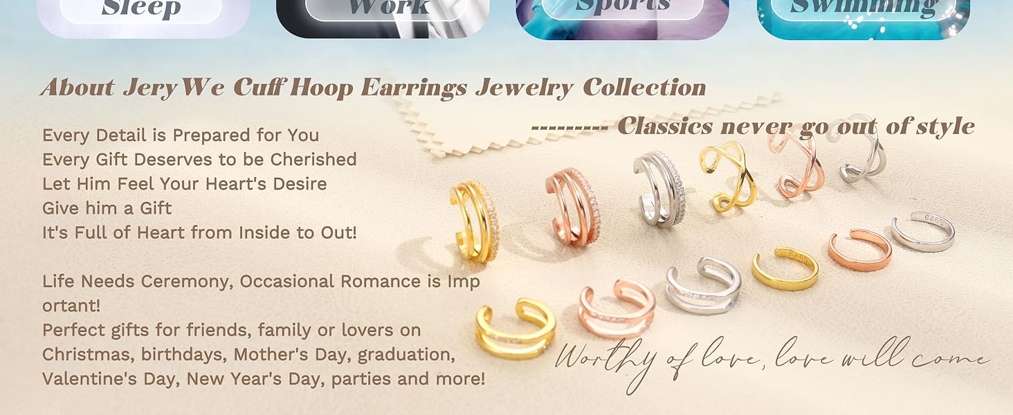925 Sterling Silver Ear Cuff for Women Non Piercing Adjustable