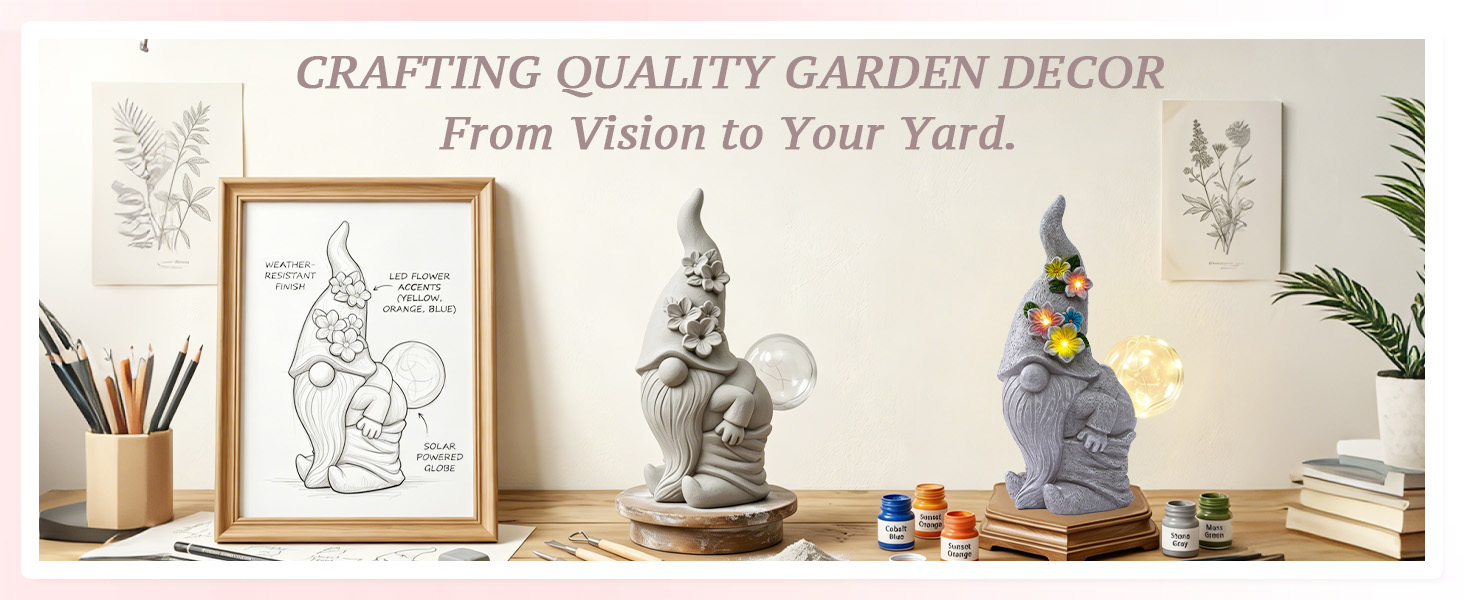Funny Garden Gnome Statue: Outdoor Sculpture Lights Mothers Day Gifts for Mom Women Grandma