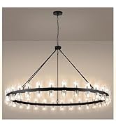 AEULYTIR 70 Inch Black Wagon Wheel Chandelier with Crystal Shade, 72 Lights, Modern Farmhouse Sty...