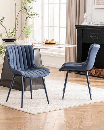 YOUNUOKE Mid-Century Modern Dining Chairs Set of 2, Beige PU Leather Upholstered Kitchen Chairs w...