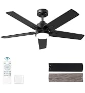 YUHAO 52 Inch Brushed Nickel Ceiling Fan with Light and Remote Control.Noiseless,Dimmable,3CCT,6 ...