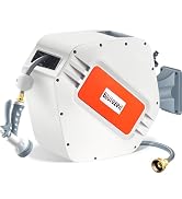 Blütezeit Retractable Garden Hose Reel, 1/2'' x 65ft Hose Reel Wall-Mount with 10-Function Spray ...