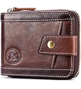 STEELLION RFID Zipper Wallet for Men with 14 Card Slots and ID Window | Cowhide leather; 2 bill c...
