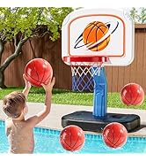 NIPLOOOW Pool Basketball Hoop, 2-in-1 Floating Pool Toys Ring Game with 4 Balls and Pump, Outdoor...