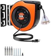 TREEWELL 30 Ft Retractable Extension Cord Reel,16AWG/3C SJTW Power Cord with 3 Grounded Outlets, ...